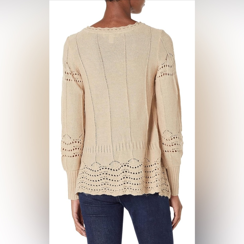 Vintage America Fiona Cobblestone Beige Sweater Open Pattern Design Sm NEW NWT